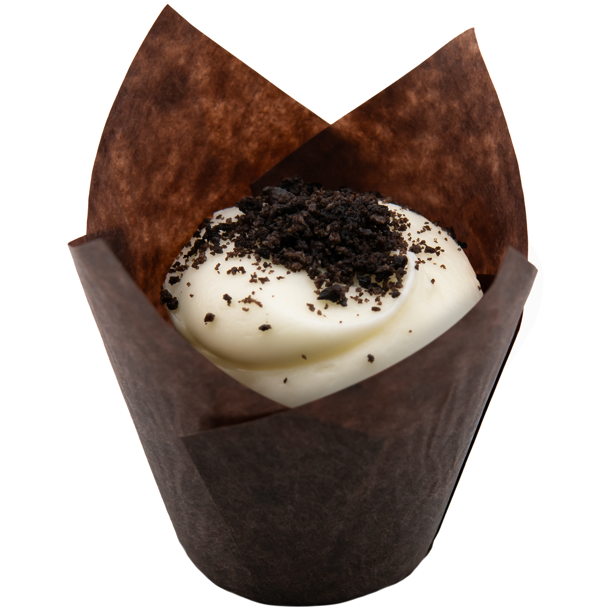 Chocolate cupcake with Oreo crumble toppings.