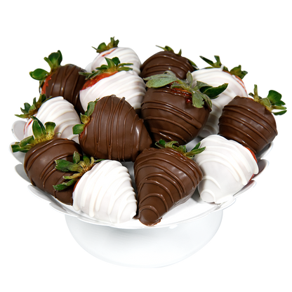 Assortment of strawberries dipped in milk chocolate and white chocolate